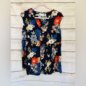 Old Navy Maternity Navy Blue Floral V-Neck Babydoll Rayon Sleeveless Top